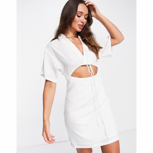 ヴェロモーダ Vero Moda レディース ワンピース ミニ丈 シャツワンピース ワンピース・ドレス Mini Shirt Dress With Cut Out In White