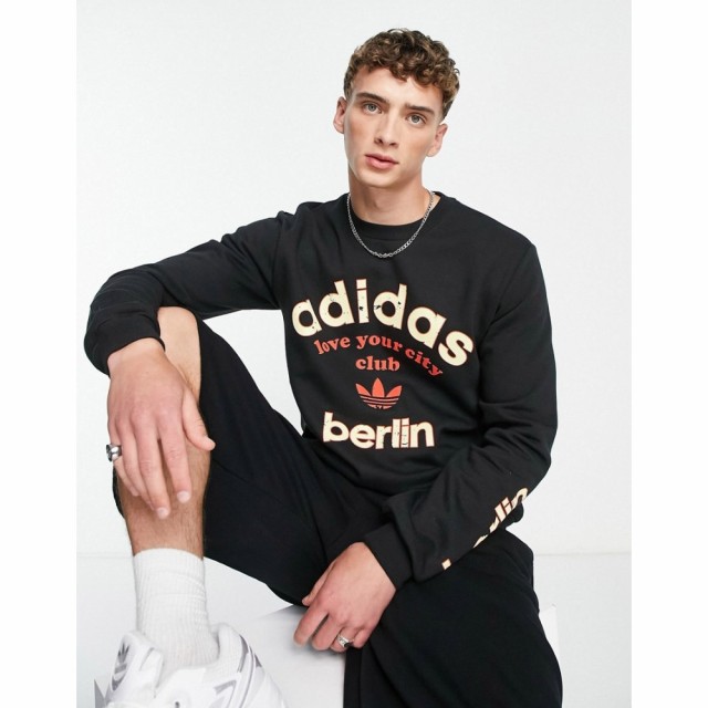 アディダス adidas Originals メンズ スウェット・トレーナー トップス Berlin Logo Sweatshirt In Black ブラック