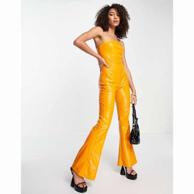 KYO レディース オールインワン バンドゥ ジャンプスーツ ワンピース・ドレス Kyo Leather Look Bandeau Jumpsuit In Orange オレンジ