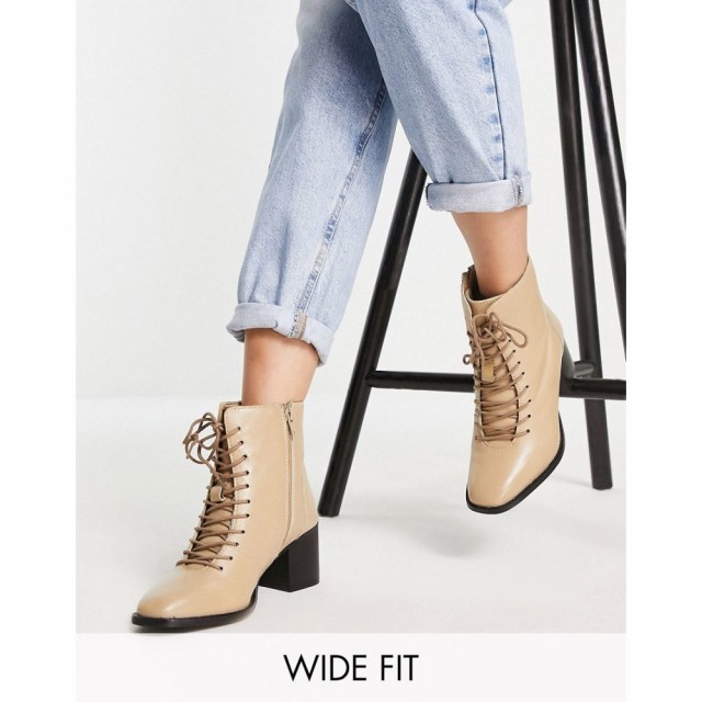 シンプリー ビー Simply Be Wide Fit レディース ブーツ レースアップブーツ シューズ・靴 Lace Up Heeled Boots In Beige ベージュ