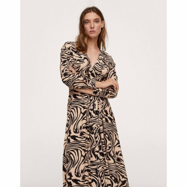 マンゴ Mango レディース ワンピース ミドル丈 ワンピース・ドレス Wavey Marble Print Midi Dress In Brown ブラウン