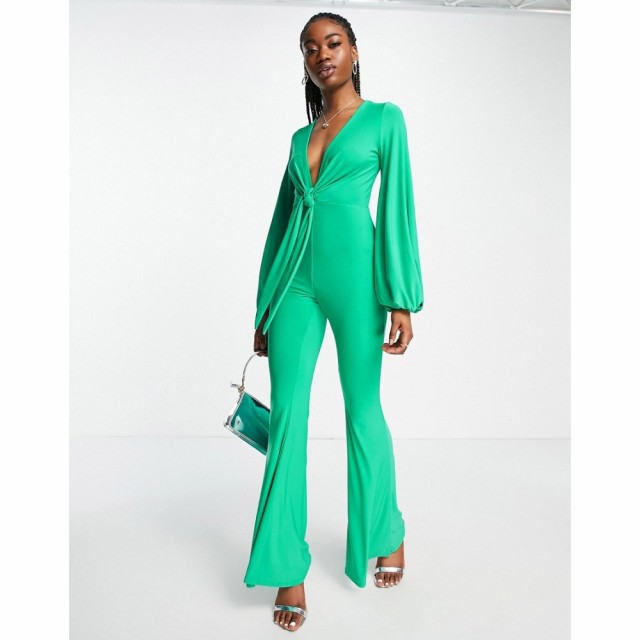 エイソス ASOS DESIGN レディース オールインワン ジャンプスーツ ワンピース・ドレス Glam Plunge Tie Front Jumpsuit In Slinky In Gre