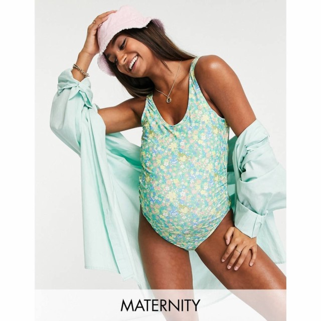 ピーシーズ Pieces Maternity レディース ワンピース 水着・ビーチウェア Low Back Swimsuit In Green Floral グリーンフローラル