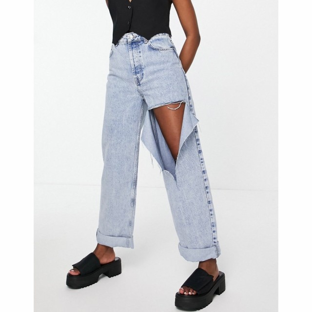 トップショップ Topshop レディース ジーンズ・デニム ボトムス・パンツ Oversized Mom Jeans With Rip In Bleach ブリーチブルー