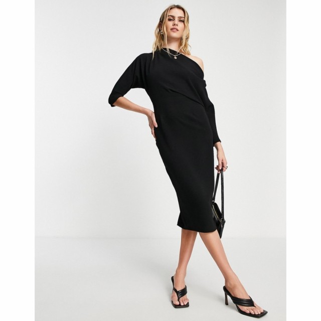 エイソス ASOS DESIGN レディース ワンピース タイト ミドル丈 ワンピース・ドレス Fallen Shoulder Midi Pencil Dress In Black ブラッ