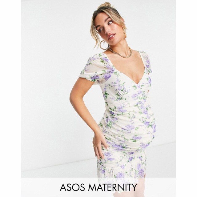 エイソス ASOS DESIGN レディース ワンピース マタニティウェア ミニ丈 ワンピース・ドレス Maternity Ruched Front Mini Dress In Lilac