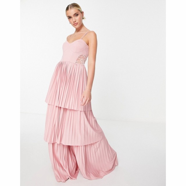 エイソス ASOS DESIGN レディース ワンピース キャミワンピ Ａライン Cami Tiered Pleated Maxi Dress With Lace Detail In Blush Pink