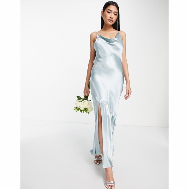 トップショップ Topshop レディース パーティードレス スリップドレス ワンピース・ドレス Bridesmaid Tie Back Satin Slip Dress In Blu