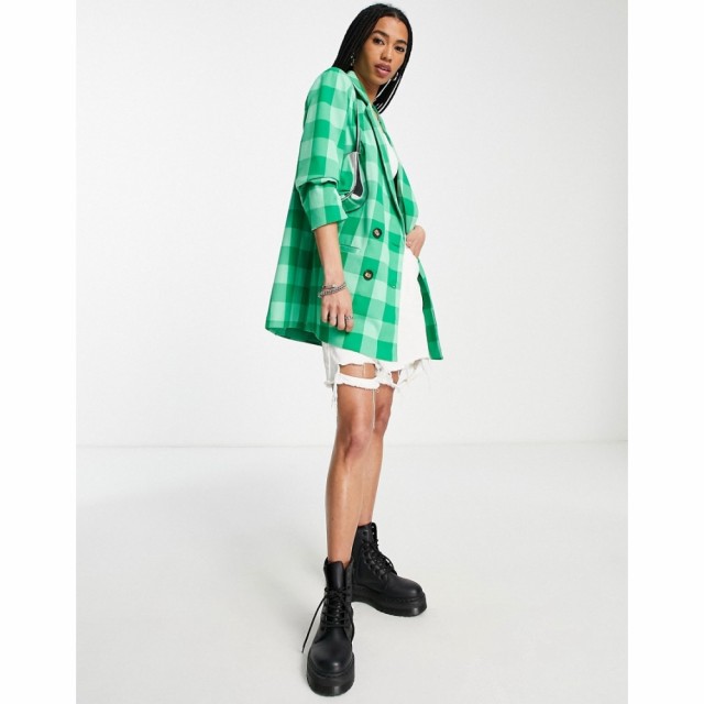 オンリー Only レディース スーツ・ジャケット アウター Oversized Blazer In Bright Green Picnic Check