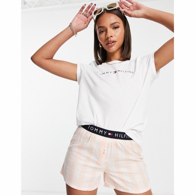 トミー ヒルフィガー Tommy Hilfiger レディース パジャマ・上下セット Originals Short Sleeve T-Shirt And Short Set In White And Pin