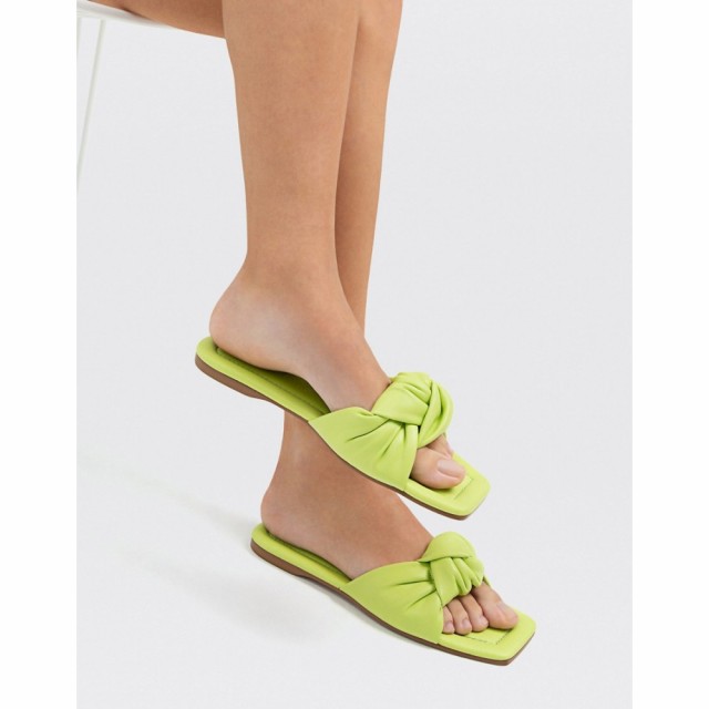 ストラディバリウス Stradivarius レディース サンダル・ミュール フラット シューズ・靴 Padded Knot Flat Sandal In Lime ライムグリー