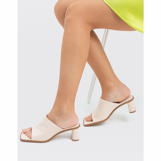 ストラディバリウス Stradivarius レディース サンダル・ミュール シューズ・靴 Mid-Heeled Mule With Squared Toe In Cream クリーム