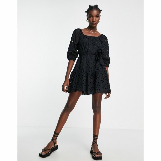 リバーアイランド River Island レディース ワンピース ミニ丈 ワンピース・ドレス Broderie Belted Mini Dress In Black ブラック