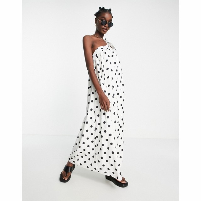 リバーアイランド River Island レディース ワンピース ワンピース・ドレス Polka Dot One Shoulder Maxi Dress In White ホワイト