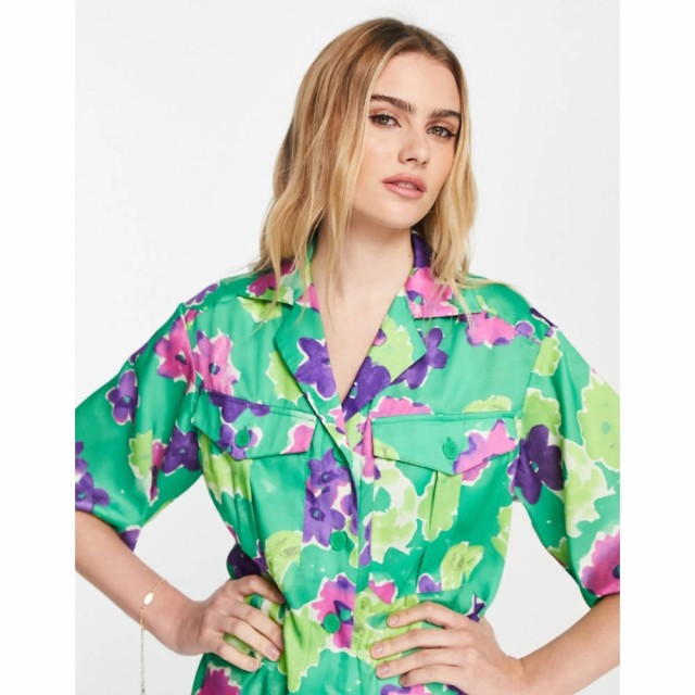 トップショップ Topshop レディース ブラウス・シャツ トップス Ultimate Floral Resort Shirt In Green グリーン