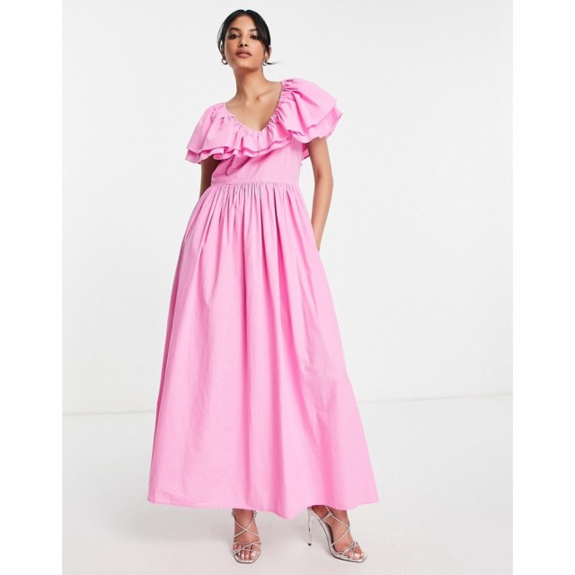 ヴィラ Vila レディース ワンピース マキシ丈 ワンピース・ドレス Maxi Dress With Frill Detail In Pink ピンク