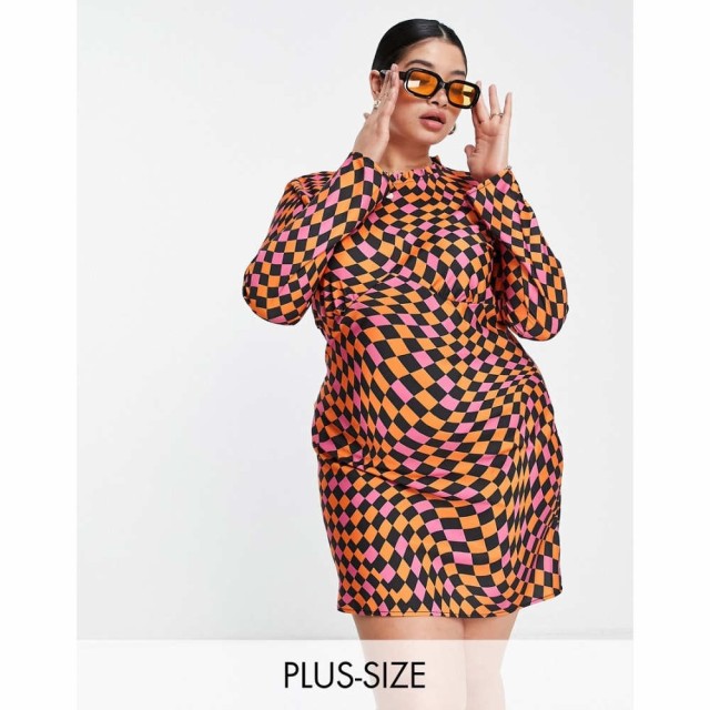 ネバーフリードレス Never Fully Dressed Plus レディース ワンピース Never Fully Dressed Curve Warped Checkerboard Mini Dress In Pi