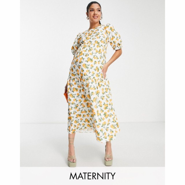 ノーバディーズ チャイルド Nobodys Child レディース ワンピース マタニティウェア Maternity Rochelle Orange Print Dress In Cream ク