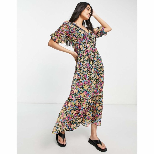 リバーアイランド River Island レディース ワンピース ラップドレス Ａライン ワンピース・ドレス Wrap Tiered Maxi Dress In Black Flo