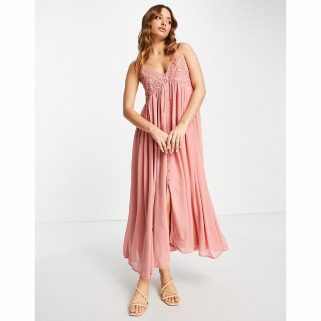 リバーアイランド River Island レディース ワンピース スリップドレス ミドル丈 ワンピース・ドレス Lace Midi Slip Dress In Pink ピン