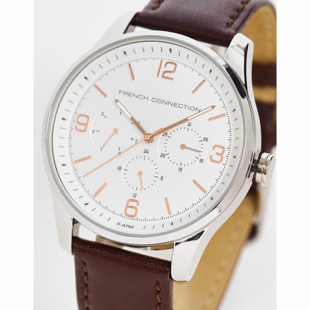 フレンチコネクション French Connection メンズ 腕時計 Multi-Dial Watch With Real Leather Strap In Brown ブラウン