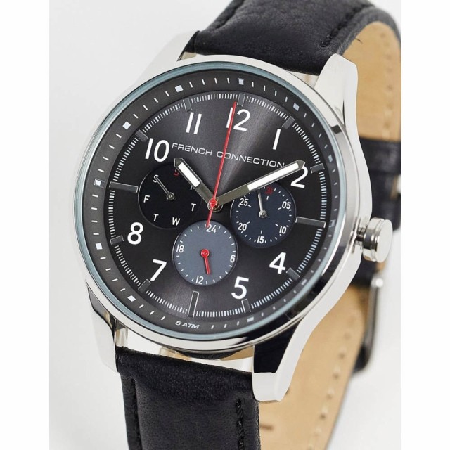 フレンチコネクション French Connection メンズ 腕時計 クォーツ式時計 Classic Quartz Watch With Real Leather Strap In Black ブラッ