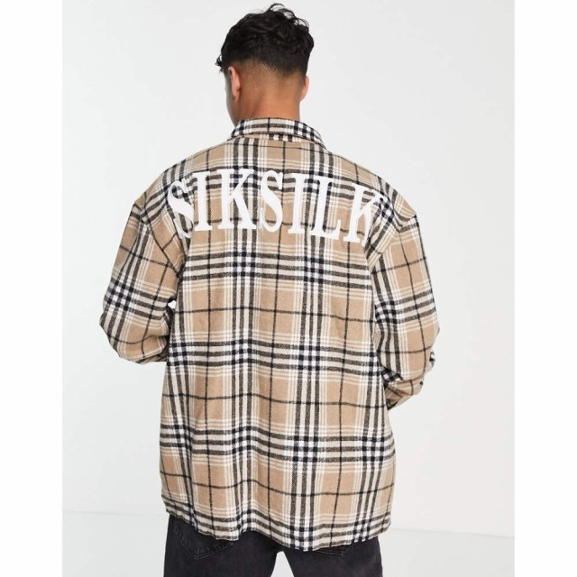 シックシルク SikSilk メンズ シャツ ネルシャツ トップス Siksilk Long Sleeve Flannel Shirt In Checked Beige ベージュ