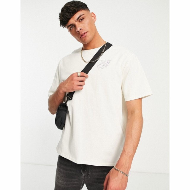 シックシルク SikSilk メンズ Tシャツ トップス Siksilk Oversized T-Shirt In White With Floral Logo Print ホワイト