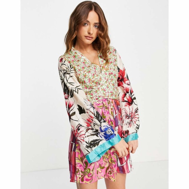 リバーアイランド River Island レディース ワンピース ラップドレス ワンピース・ドレス Mixed Floral Print Wrap Mini Dress In Bright