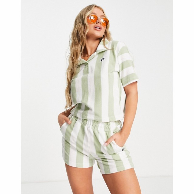 プーマ Puma レディース ポロシャツ トップス Downtown Towelling Crop Polo Shirt In Green Stripe - Exclusive To Asos グリーン