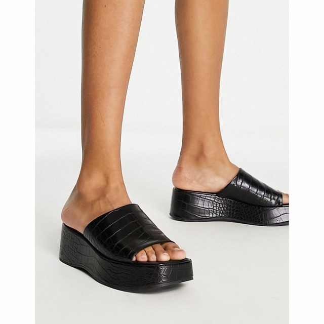 モンキ Monki レディース サンダル・ミュール シューズ・靴 Vegan Leather Chunky Mule Faux Croc Sandals In Black ブラック