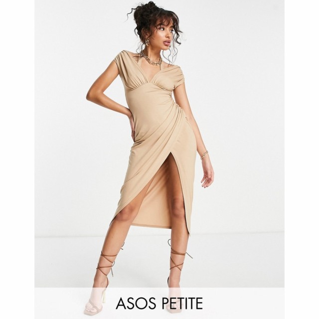 エイソス ASOS Petite レディース ワンピース ラップドレス ミドル丈 ワンピース・ドレス Petite Off The Shoulder Wrap Ruched Midi Dre