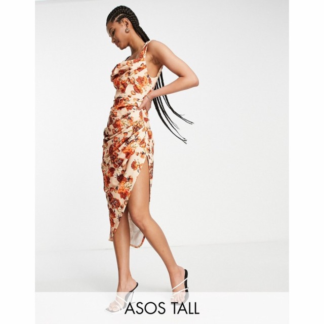 エイソス ASOS Tall レディース ワンピース タイト ミドル丈 ワンピース・ドレス Tall Cowl Neck Pencil Midi Dress In Print フローラル