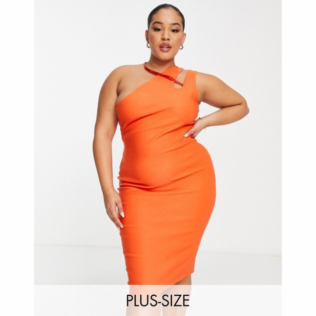 ベスパー Vesper Plus レディース ワンピース ワンピース・ドレス One Shoulder Midi Dress In Tangerine タンジェリン