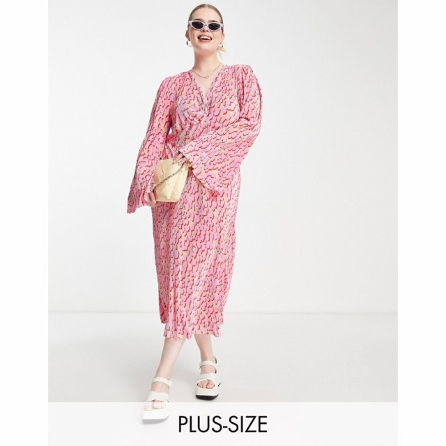 リバーアイランド River Island Plus レディース ワンピース ミドル丈 ワンピース・ドレス Animal Print Midi Dress In Pink ピンク/ブラ