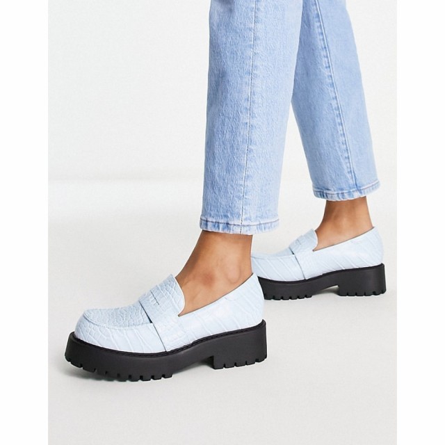 モンキ Monki レディース ローファー・オックスフォード シューズ・靴 Vegan Croc Loafer With Chunky Sole In Pale Blue ブルー