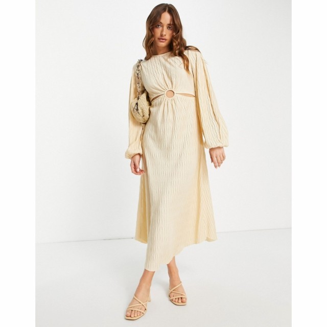 リバーアイランド River Island レディース ワンピース ミドル丈 ワンピース・ドレス Cut Out Waist Textured Midi Dress In Cream クリ