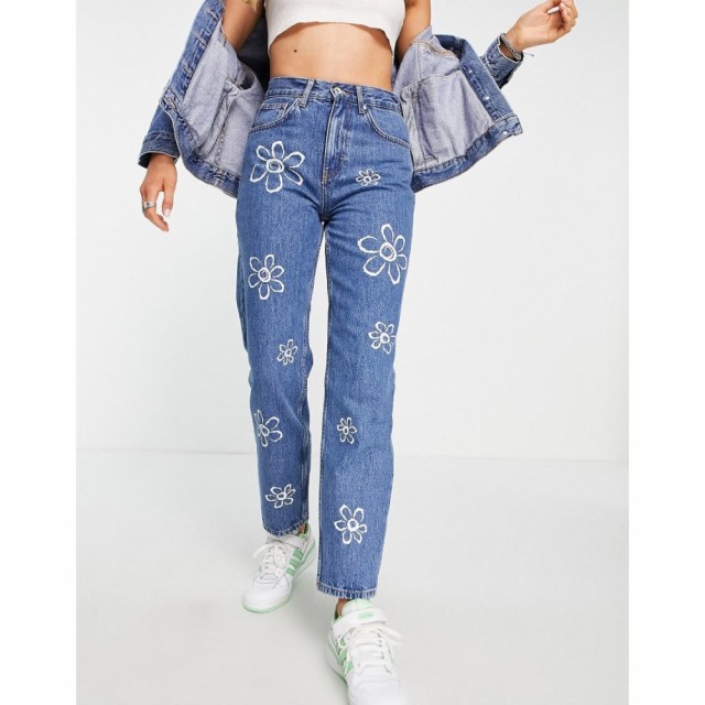 オンリー Only レディース ジーンズ・デニム ボトムス・パンツ High Waisted Straight Leg Jean With Flower Print In Light Blue ライト