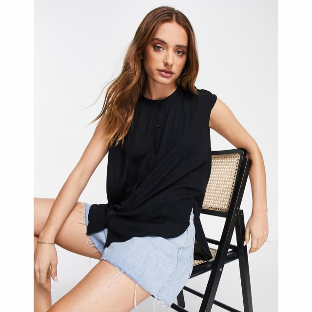 ホイッスルズ Whistles レディース タンクトップ トップス Crinkle Button Front Tank Top In Black ブラック