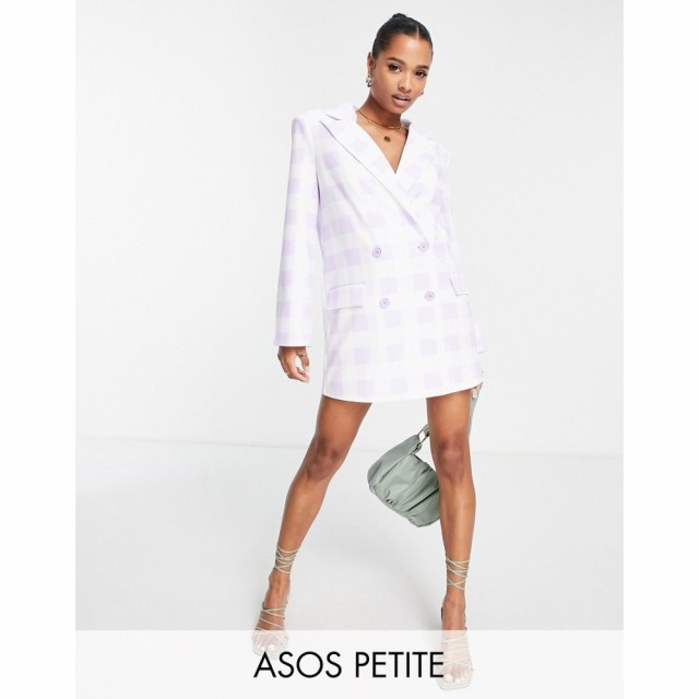 エイソス ASOS Petite レディース ワンピース ブレザー ワンピース・ドレス Petite Oversized Boxy Blazer Dress In Lilac Gingham Print