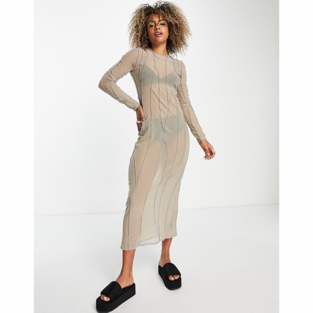 ウィークデイ Weekday レディース ワンピース ワンピース・ドレス Recycled Polyester Exposed Seam Dress In Beige And Blue ベージュ