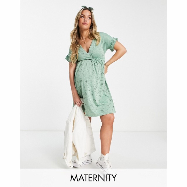 ママリシャス Mama.licious レディース ワンピース マタニティウェア ミニ丈 Mamalicious Maternity Jersey Broderie Mini Dress In Gree