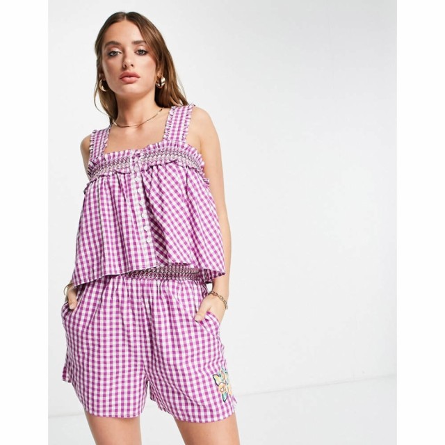 フレンチコネクション French Connection レディース トップス Organic Cotton Square Neck Smock Top In Purple Gingham Co-Ord