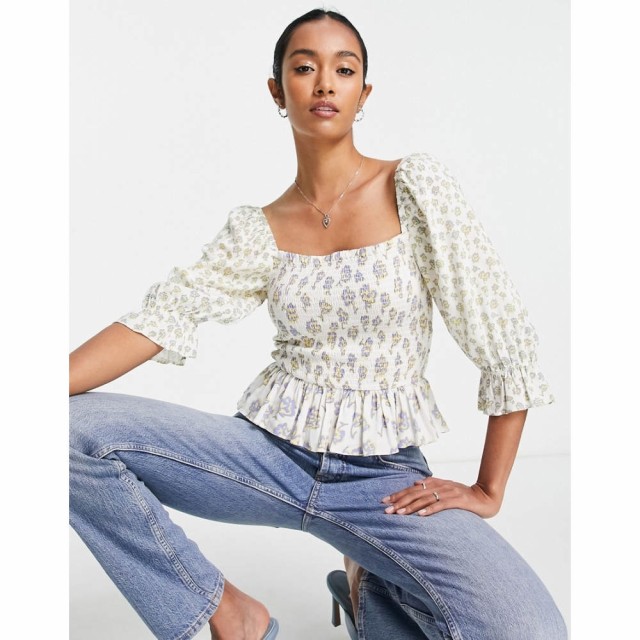 フレンチコネクション French Connection レディース トップス Square Neck Smocked Top In Tonal Floral ベージュ