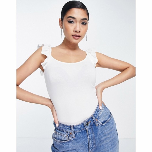 フレンチコネクション French Connection レディース Tシャツ トップス T-Shirt With Ruffle Sleeves In White ホワイト