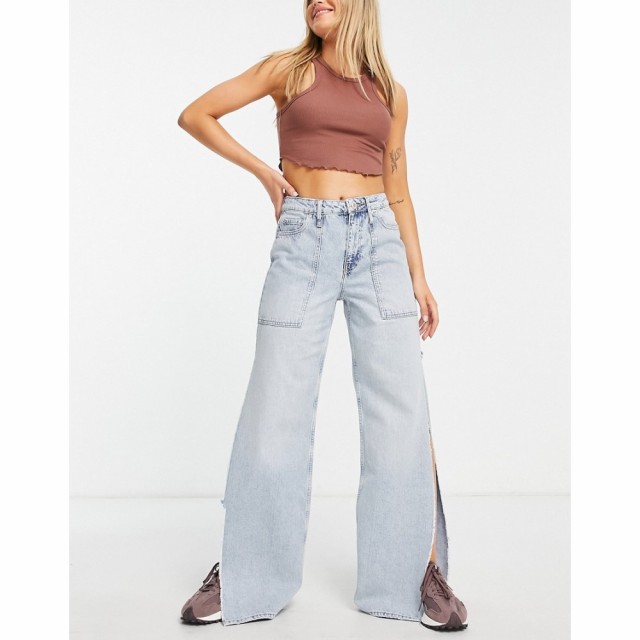 リバーアイランド River Island レディース ジーンズ・デニム ボトムス・パンツ High Rise Dad Jean With Thigh High Split In Light Blu