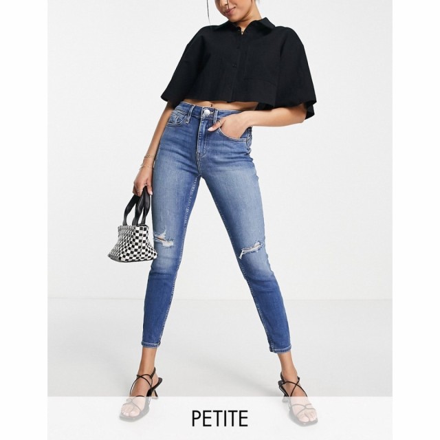 リバーアイランド River Island Petite レディース ジーンズ・デニム ダメージ加工 スキニー ボトムス・パンツ Ripped Skinny Jean In Bl