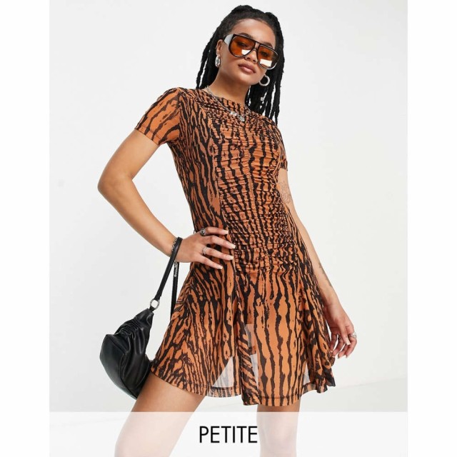 トップショップ Topshop Petite レディース ワンピース ミニ丈 ワンピース・ドレス Printed Animal Mesh Mini Tea Dress In Multi マルチ