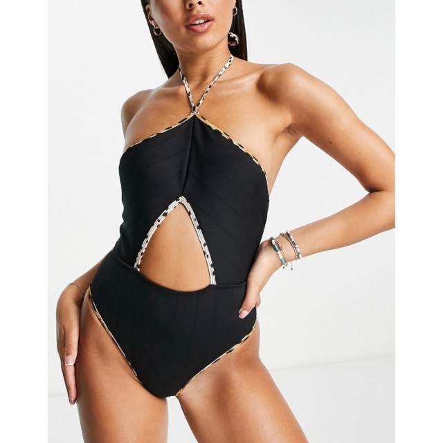 リバーアイランド River Island レディース ワンピース 水着・ビーチウェア Textured Halter Neck Swimsuit In Black ブラック