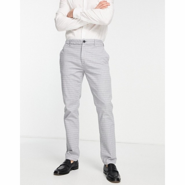 リバーアイランド River Island メンズ スキニー・スリム ボトムス・パンツ Check Skinny Trousers In Grey and Blue ブルー